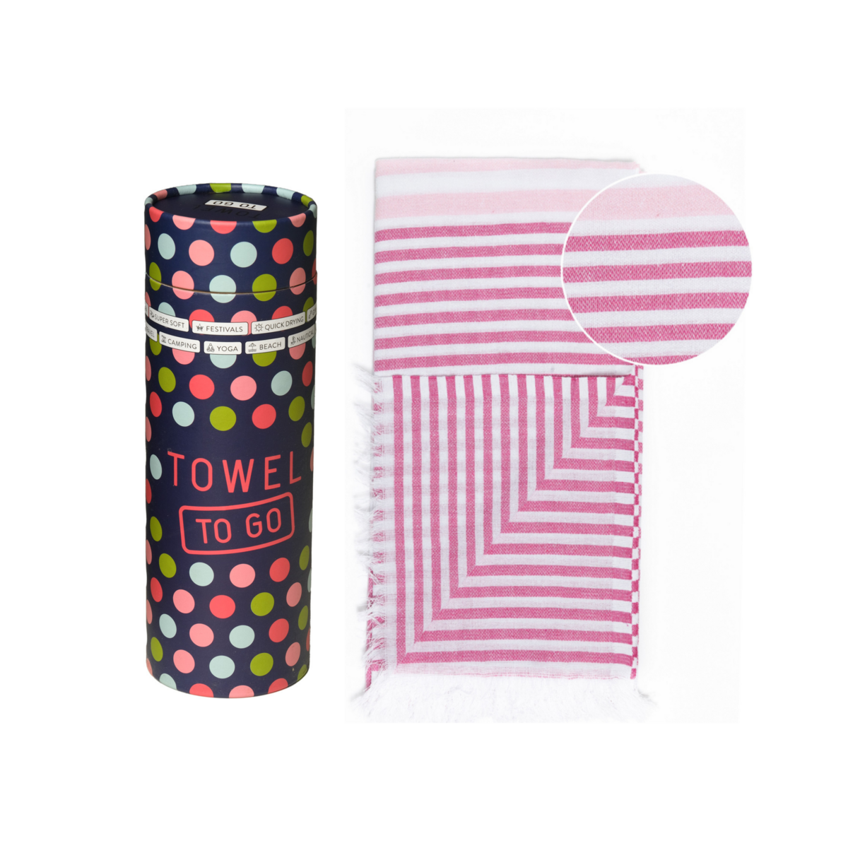 TOWEL TO GO BALI Serviette de plage en coton 180x100 cm | Léger à séchage rapide | Fuchsia / Rose | avec coffret cadeau