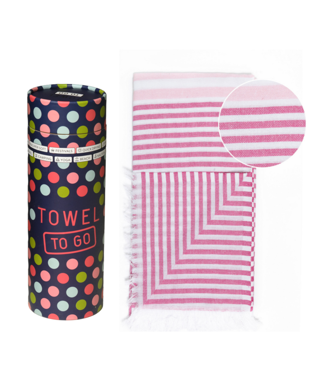 TOWEL TO GO BALI Toalla de Playa de Algodón 180x100 cm | Ligero de secado rápido | Fucsia / Rosa | con caja de regalo