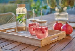 Drinking glass with bamboo lid and glass straw 500ml FSC 100%