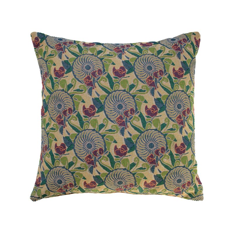 NIN-NIT Cojín Soleil Classiques | cojín decorativo con estampado de naturaleza soleada y hojas | 100% algodón tejido | verde | azul | ocre | beige | blanco | morado | multicolores | 50x50cm