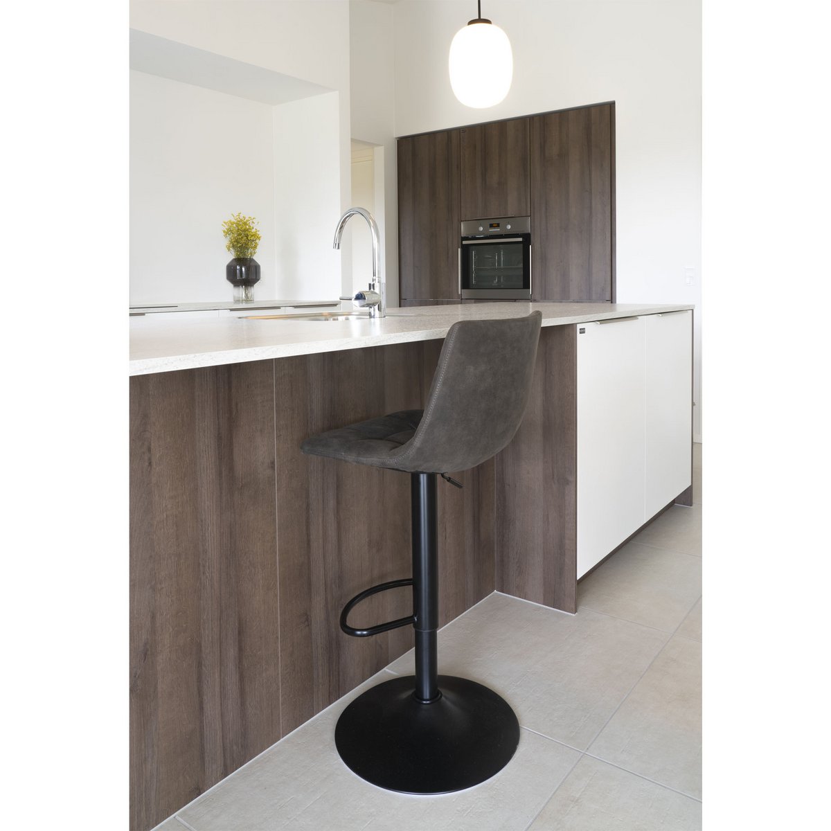Silla de Bar Middelfart - Gris Oscuro, Microfibra, Patas de Metal Negro, 43x43x88/108cm - Juego de 2