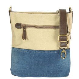 Sac bandoulière femme Sunsa. Sac réalisé en jeans et toile upcyclés. sac à bandoulière végétalien vintage. Petit sac croisé