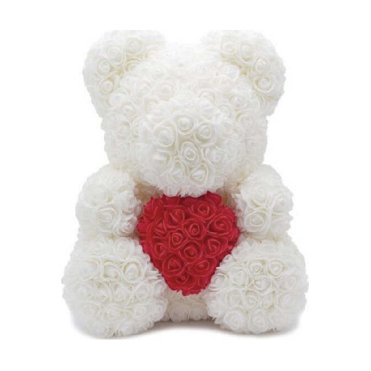 Rose teddy bear 25cm white with red heart