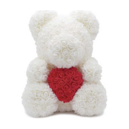 Rose bamse 25cm hvid med rødt hjerte
