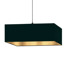 A square decorative pendant light in black and gold, measuring 40x40 cm with a height of 25 cm. Available in the color Noir.
