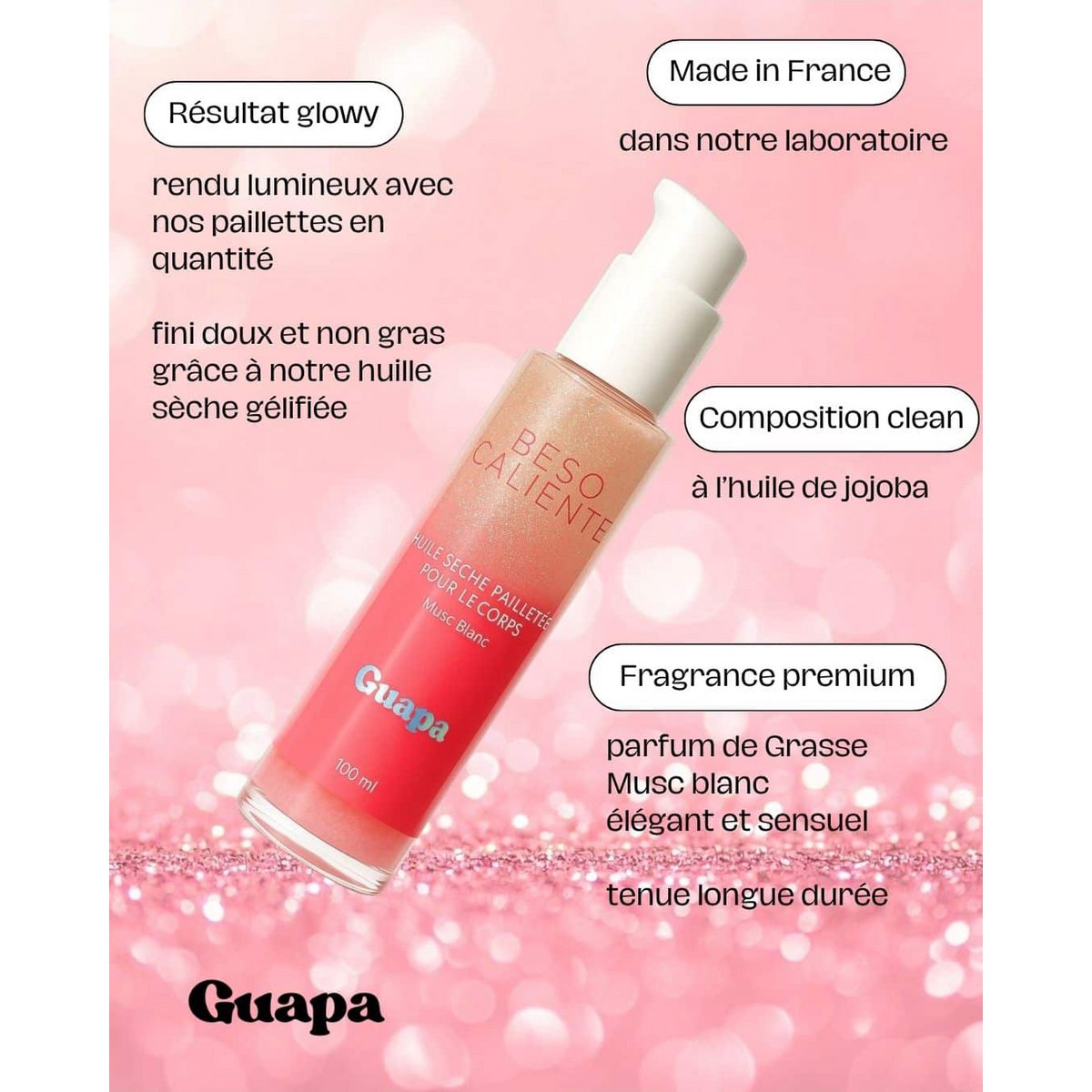 Olio corpo secco glitterato – GUAPA – Muschio bianco