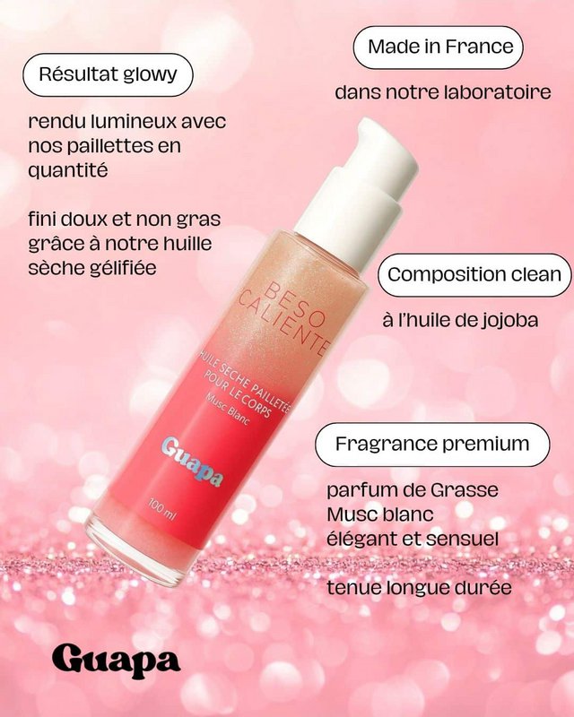 Olio corpo secco glitterato – GUAPA – Muschio bianco