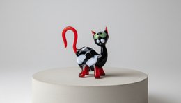 Glass cat - Black/Red/White - height 10 cm - Handmade