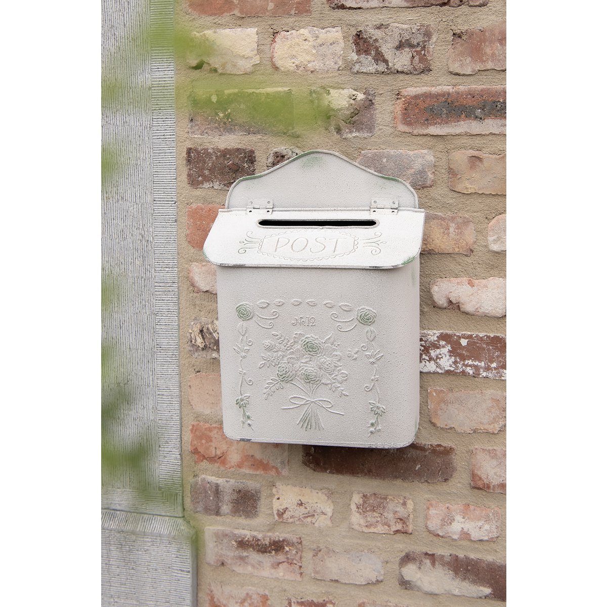 Letterbox 26x10x35 cm graue Eisenblüten Wandbriefbox