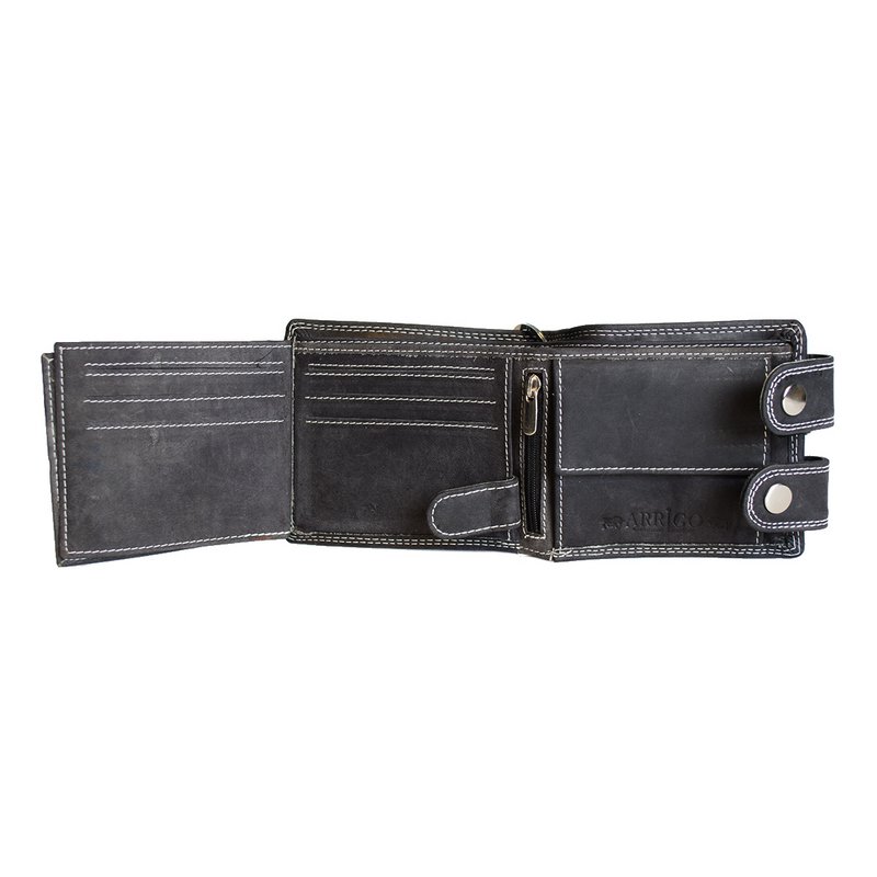 Leder Damen Geldbörse mit Kette Schwarz - Leder Herren Geldbörse mit Kette Schwarz