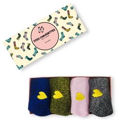 Pack de 4 calcetines de mujer de lúrex y corazones con purpurina I 35-41