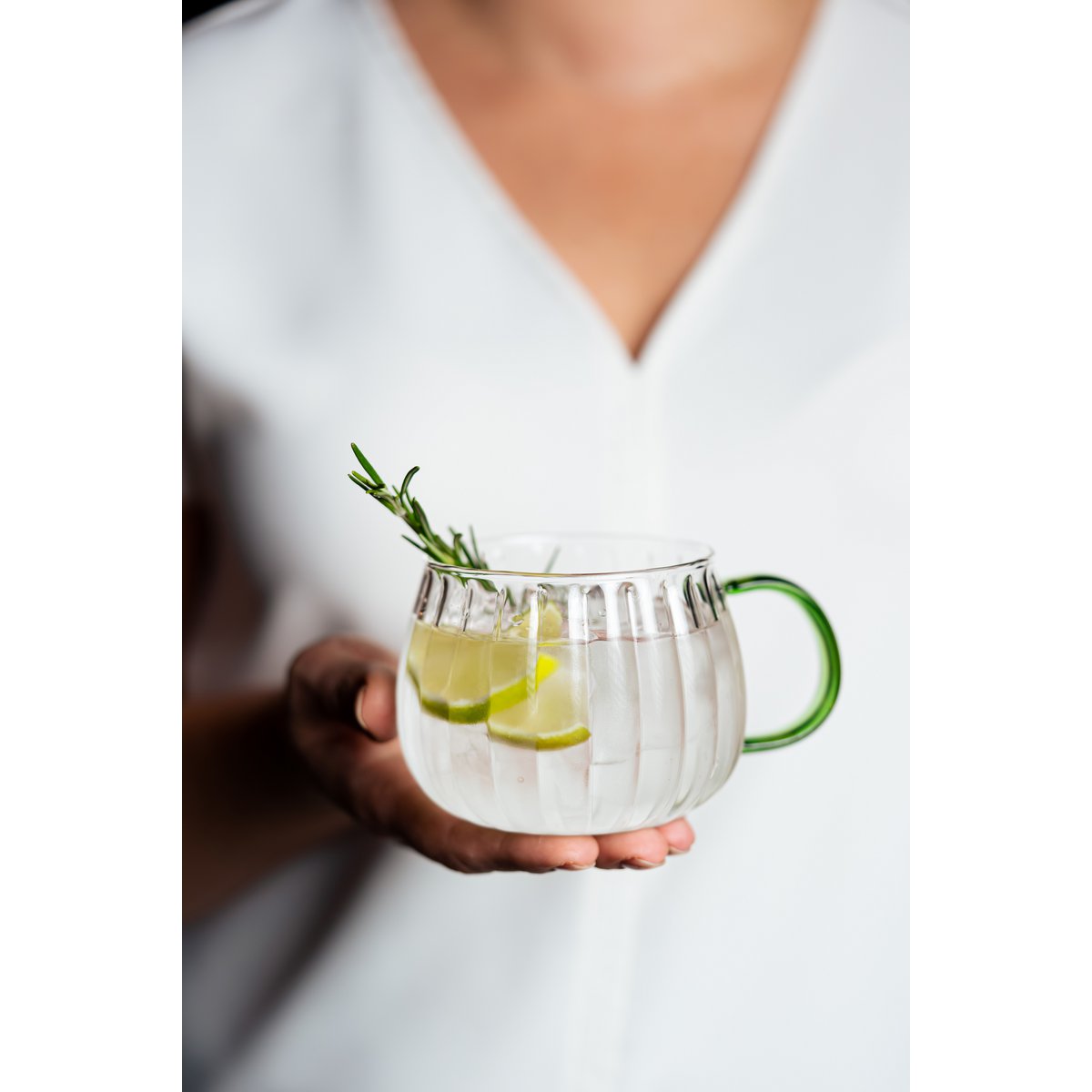 SET de 2 verre mono paroi anse verte 350ml TULIP 1197