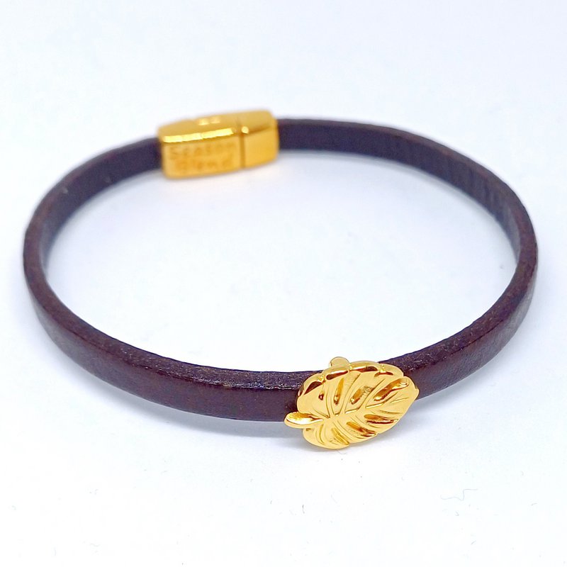 Semplice Monstera 24K vergoldetes Lederarmband