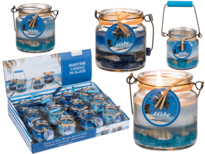 Kerze im Glas mit Metallgriff, Maritim,