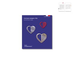 set van 3 metalen clip boekenleggers - hart (rood-mat-goud)