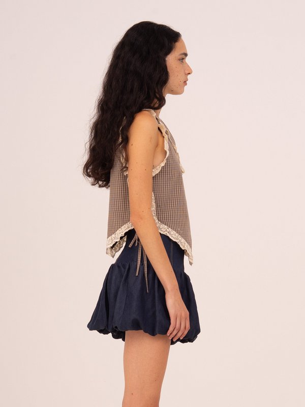Rove bruin geruite asymmetrische top