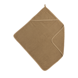  Soft, terry cloth baby bath cape in toffee color, measuring 75x75cm, suitable for infants and toddlers.
