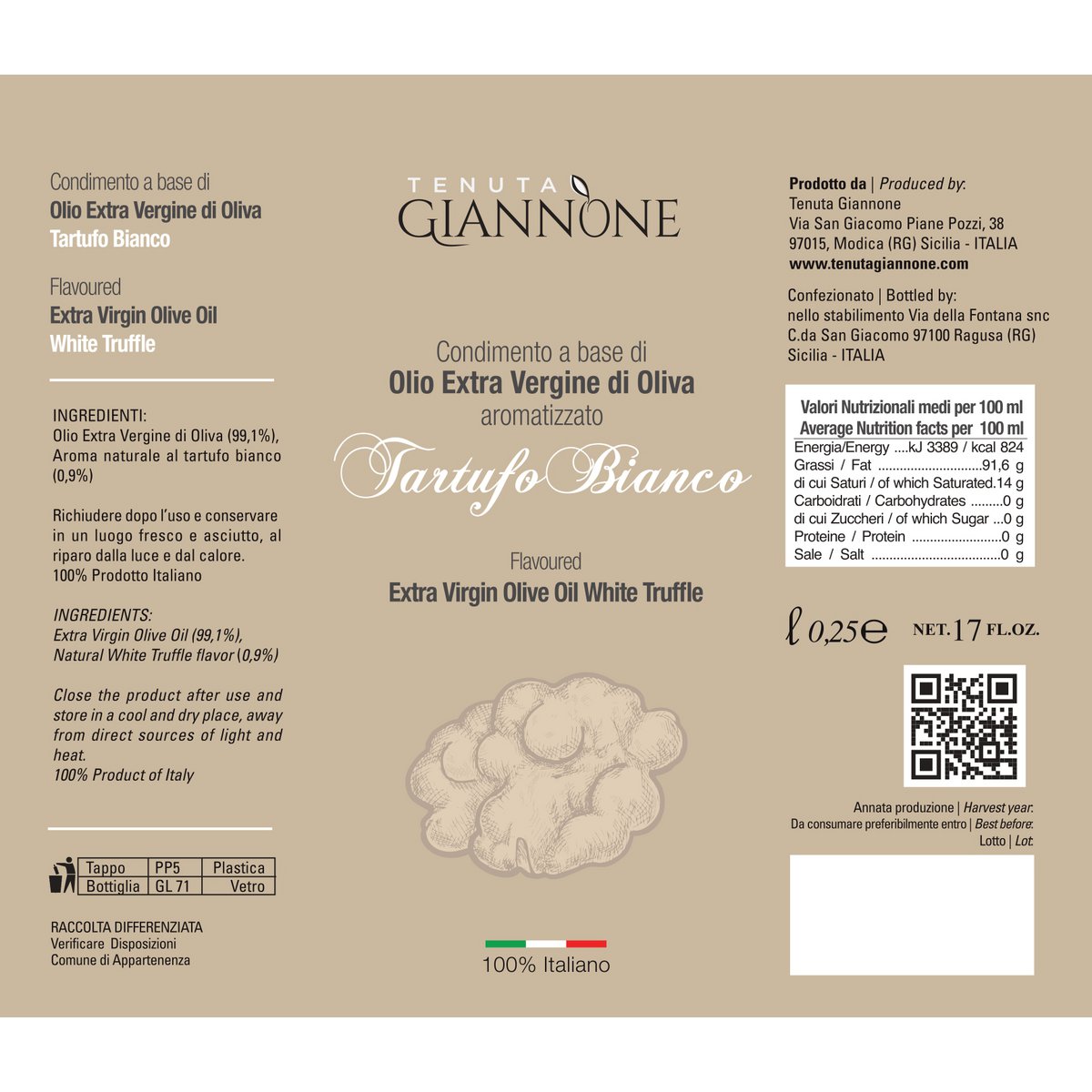 ITALIA | SICILIA | FLAVOURED Extra Virgin Olive Oil | WHITE TRUFFLE | 250 ml