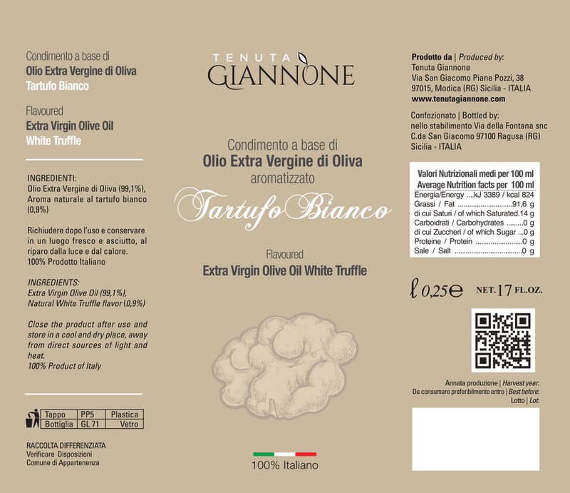 ITALIA | SICILIA | FLAVOURED Extra Virgin Olive Oil | WHITE TRUFFLE | 250 ml