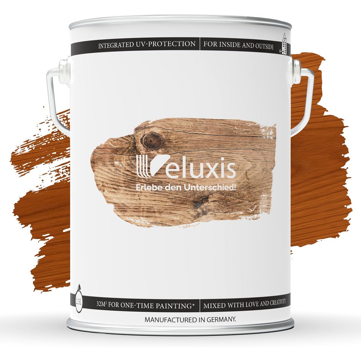 Veluxis® Hochwertige Holzlasur für Innen und Außen - 2,5 Liter, seidenglänzend, lösemittelfrei und UV-stabil, wetterfest - Made in Germany (Kiefer)