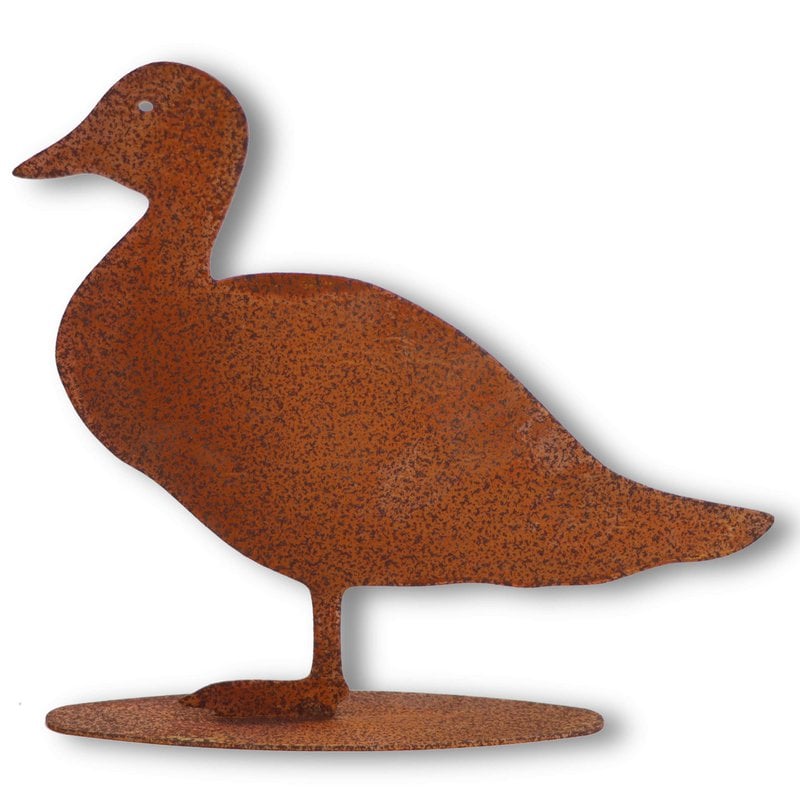 Rusty decorative duck on floor plate | Patina metal decoration