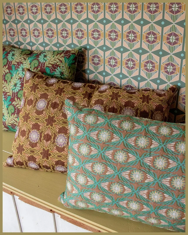 NIN-NIT Cojín Nature Classique | 100% algodón tejido | decorativo con estampado de flores y hojas de la naturaleza | verde | morado | marrón | beige | ocre | azul | turquesa | multicolores | 50x50cm
