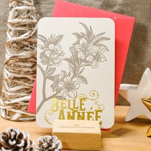 Letterpress Happy New Year Apple Blossom Greeting Card (with envelope)