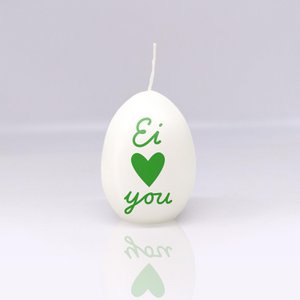 Ei-Kerze, weiß/grün "Ei Love You"