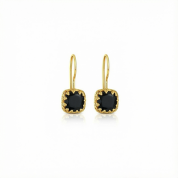 Black onyx statement earrings with gold-tone settings.
