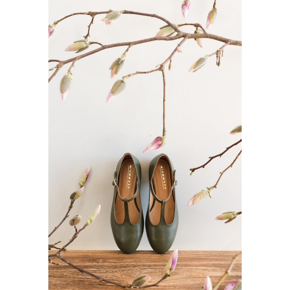Handgemaakte leren ballerina's - Lotta - Olijf 34-42