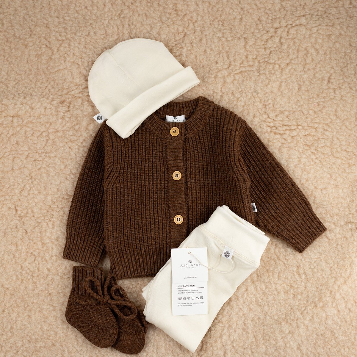 Cardigan bébé en laine tricotée - Laine mérinos - Brunette
