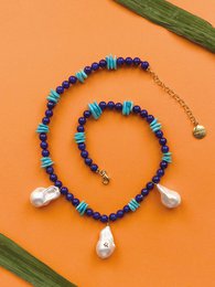 Santorini Necklace In Lapis And Turquoise