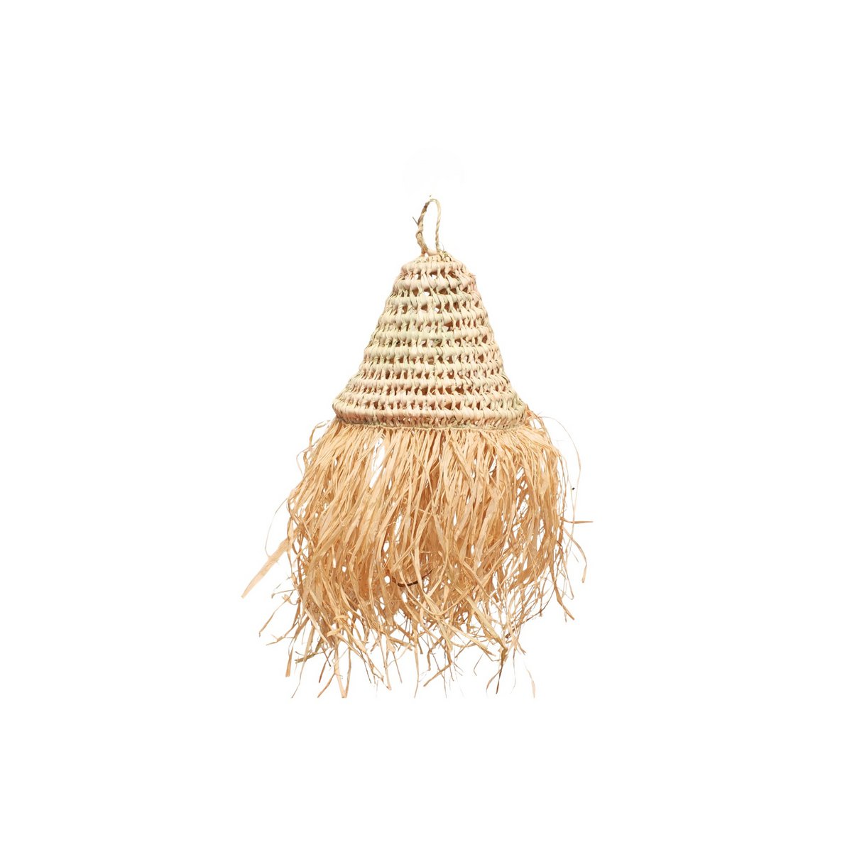 Pantalla de Lámpara Colgante de palma Marroquí, Suspensión de paja Natural con Flecos Artesanal y Étnica 20x20cm