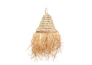 Moroccan Palm Pendant Lamp Shade, Natural Straw Suspension with Handmade and Ethnic Fringes 20x20cm