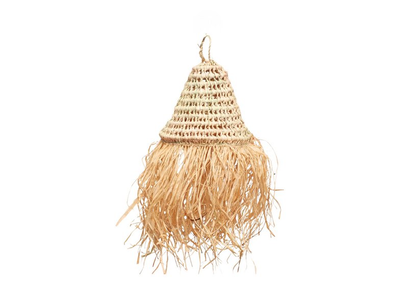 Moroccan Straw Pendant Lamp Shade, Natural Rattan Suspension with Handmade and Ethnic Fringes