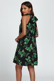 Butterfly Print Halter Neck Bind Mini Dress i grøn
