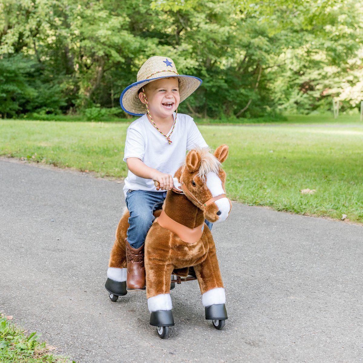 Kucyklik jazda na Toy Brown Horse | Wiek 4-7 | Pluszowa zabawka na jeździeckie zwierzęta | Klasyczne najlepsze prezenty