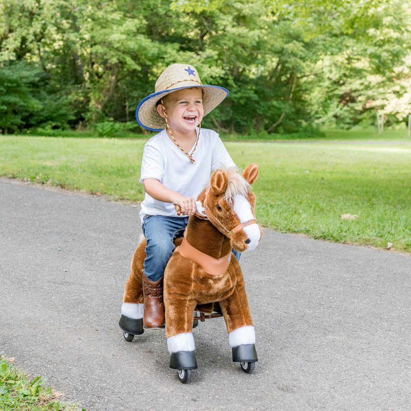 Ponycycle -Fahrt auf Toy Brown Horse | Alter 4-7 | Plüschtier -Reitspielzeug | Klassiker u Beste Geschenke