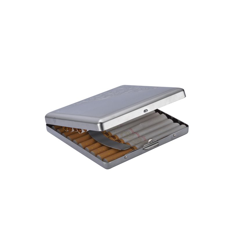 Boîte à Cigarette Métal Etui 20 Cigarettes Métallique Rangement de Cigarettes Porte-cigarettes Argentée Dessin relief Pratique Compact élégante
