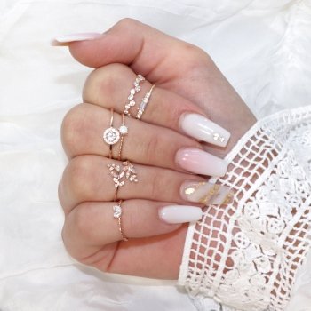 Silver ring flower tendril with zirconia rose gold plated