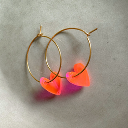 Øreringe Hoops Lume Charms | Hjerte neon lyserød