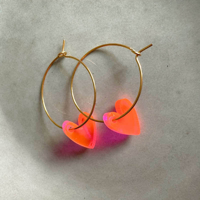 Øreringe Hoops Lume Charms | Hjerte neon lyserød