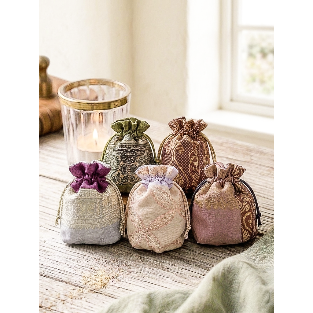 Fig fragrance powder in handmade silk sachet (6 assorted pieces).