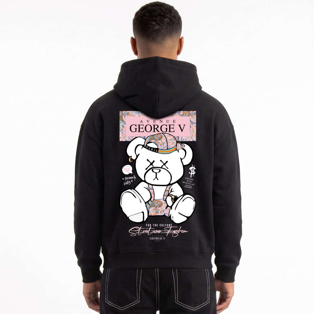 Kapuzenpullover mit Ourson Street-Print Schwarz