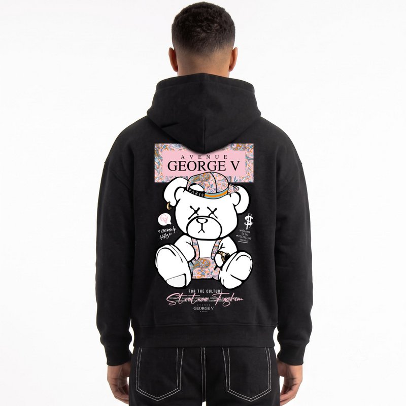 Kapuzenpullover mit Ourson Street-Print Schwarz