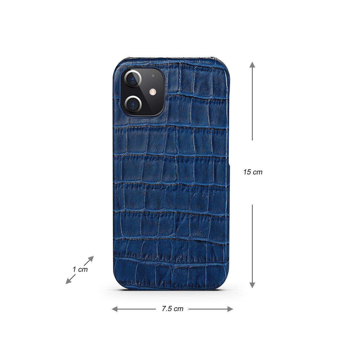iPhone 12 Pro Hoesje Van Donkerblauw Leer Met Kroko Print