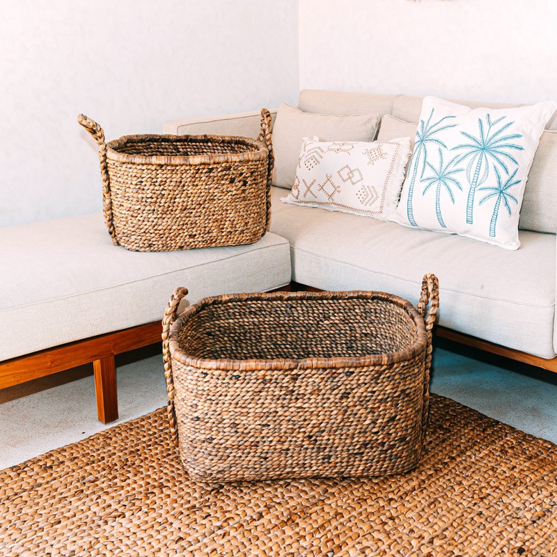 Extra Large Laundry Basket – Square Boho Hamper – Woven Decorative Basket – Storage Basket Made of Natural Water Hyacinth (2 sizes) MENTARI
