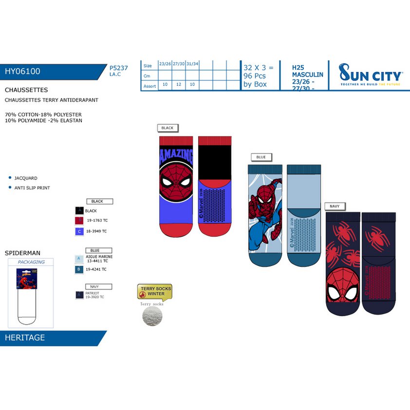 Lot of 96 Units | Children's Spiderman Non-Slip Terry Socks | Officially Licensed Products | SUN CITY Group