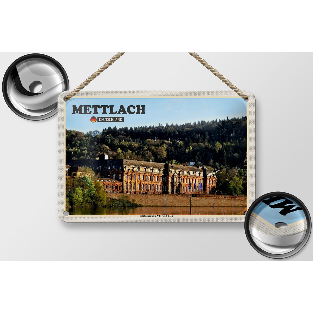 Blechschild Städte Mettlach Fabrik Gebäude 18x12cm Schild