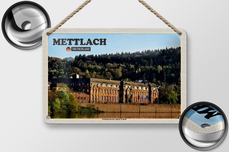 Blechschild Städte Mettlach Fabrik Gebäude 18x12cm Schild